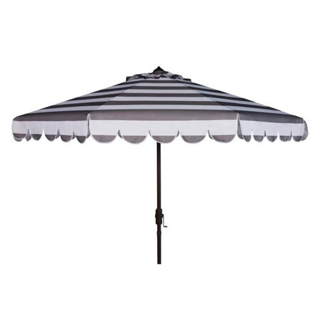 Safavieh 9 ft. Maui Single Scallop Striped Crank Push Button Tilt Umbrella; Grey & White PAT8011B
